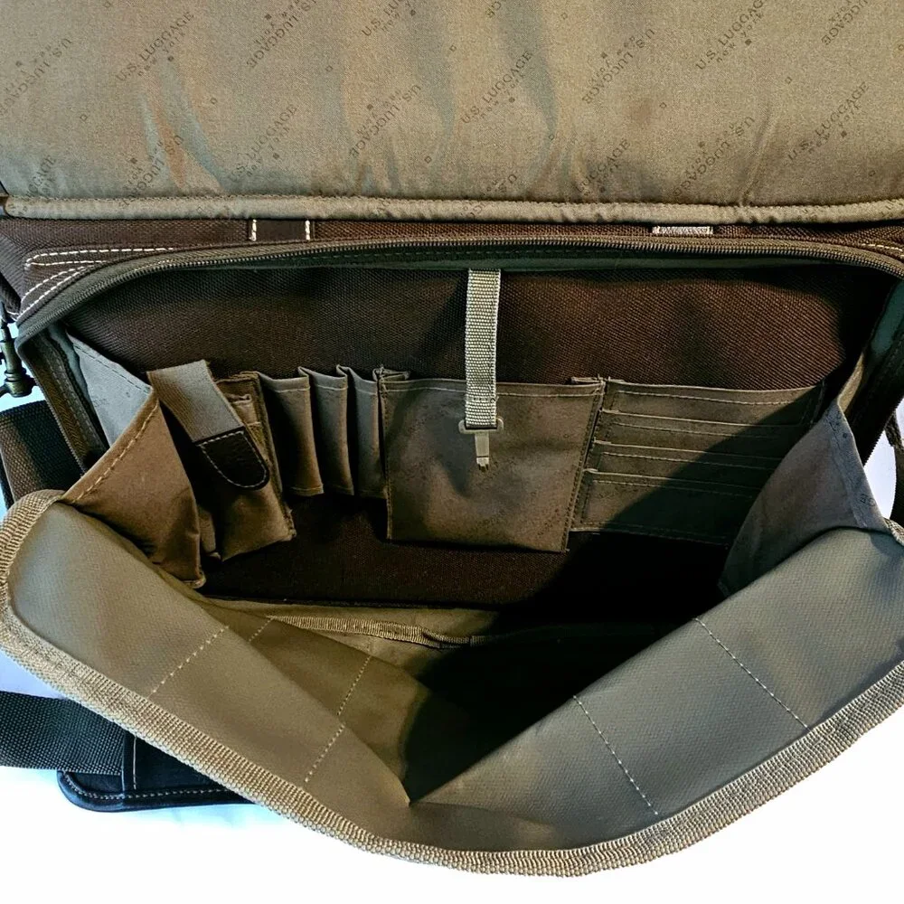 U.S. Luggage New York Messenger/Computer Bag – Dark Brown Canvas & Leather